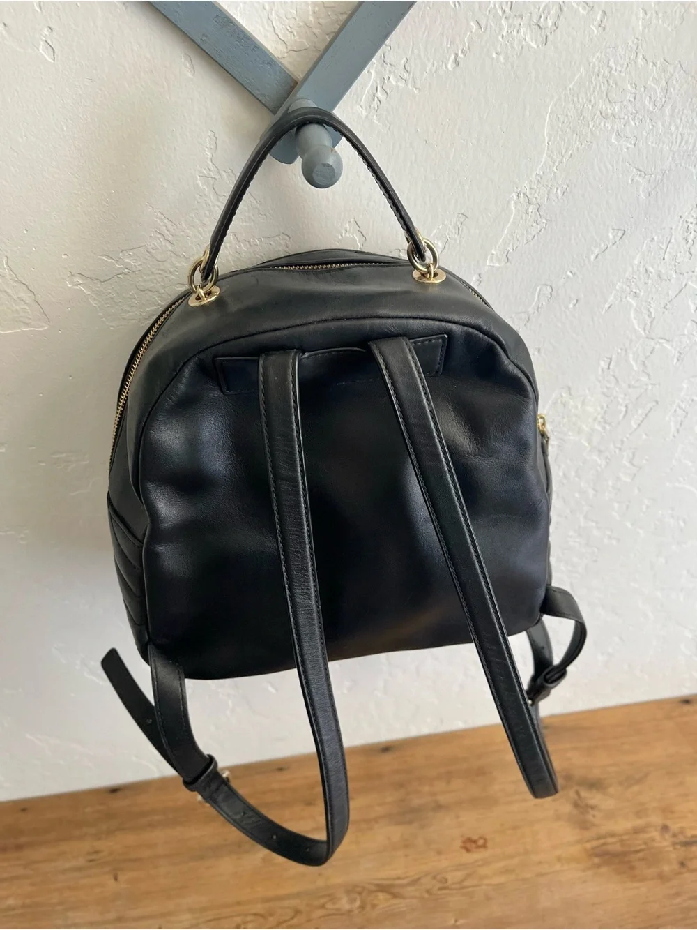 Kate Spade Quilted Black Leather Mini Backpack with Gold Accents